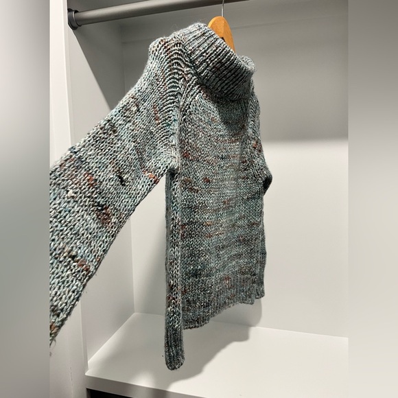 Anthropologie Moth Light Blue Chunky Knit Alpaca Wool Blend Mock Neck Sweater S - Picture 5 of 8